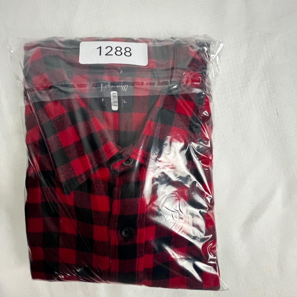 J.Crew Flannel Shirt Mens L Red Black Buffalo Check Classic Fit Cotton Pocket - Picture 12 of 12